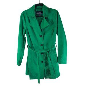 Lands End Womens Trench Jacket Water Resistant Belted Pockets Green S